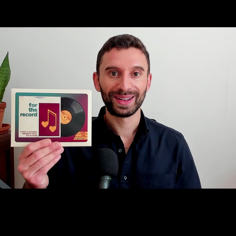 An overview video, explaining how For the Record works, with Josh (founder of GiddyBox) talking to the camera and clips of a few couples playing the date night kit.